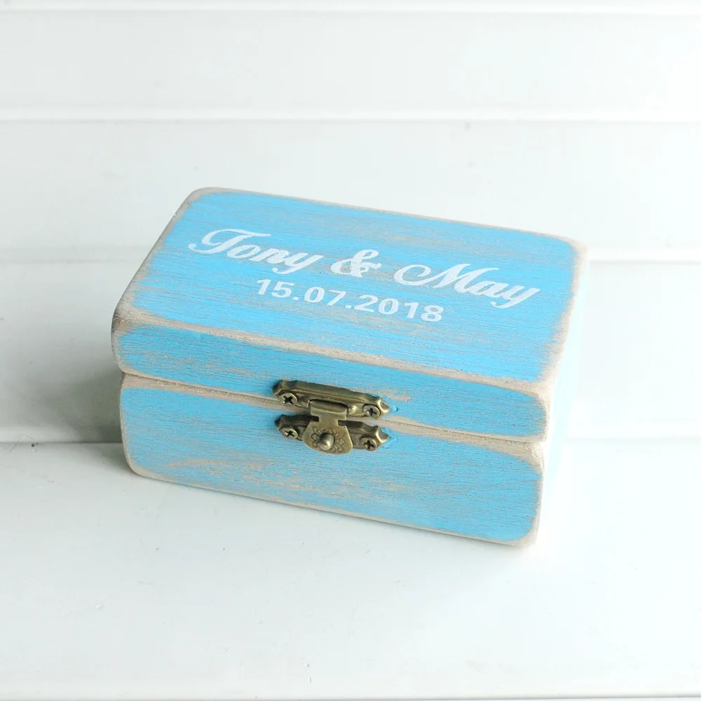 

Customized Blue Wedding Ring Holder Box Personalized Ring Box Engagement Ring Box Valentines Ring Bearer Box