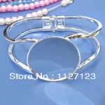 

20piece/lot Silver plated 30mm round cameo base cabochon setting cuff bracelet blanks for jewelry making