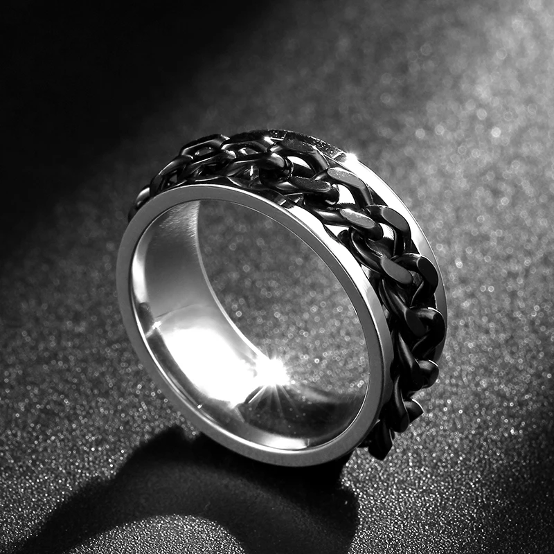 

8mm Black Stainless Steel Chain Ring For Men and Women