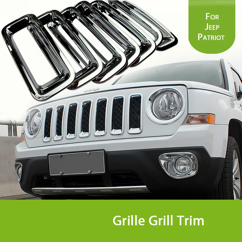 (7 pieces/lot) Black / Chrome Front Grille Grill Trim For Jeep Patriot