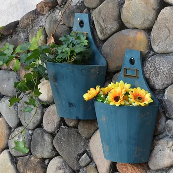 

(2 pieces/set)Mediterranean Flower Tubs Wooden Wall Hanging Pot Planter