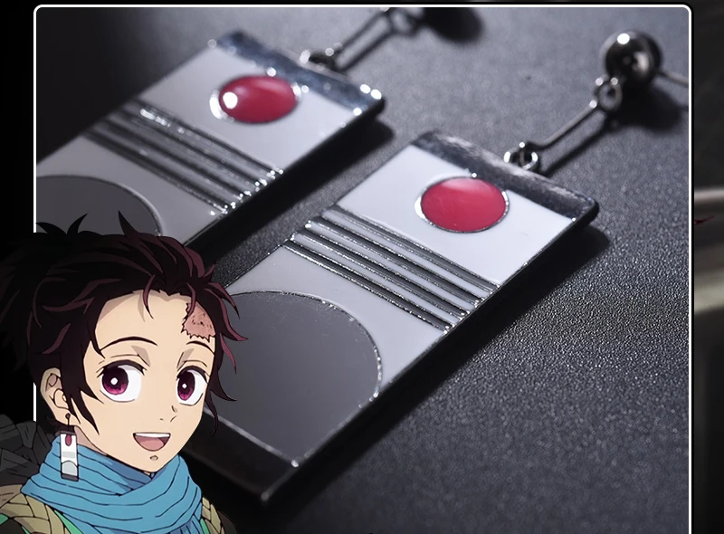 Anime Demon Slayer Earrings - Kimetsu no Yaiba Kamado Tanjirou Alloy Cosplay Jewelry, 2*4.3cm Cosplay Accessories image 4