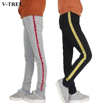 

V-TREE Girls Pants 2018 Brand Glitter Leggings For Kids Stretch 6-14Y Clothes Skinny Children Trousers Teenager Sports Pants