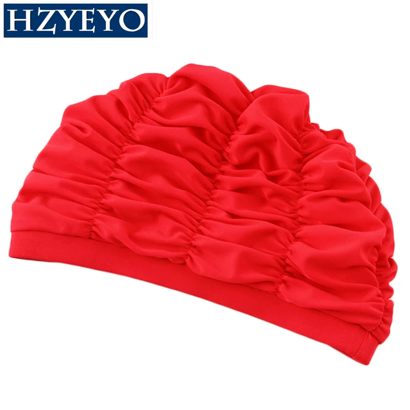 

HZYEYO Swimming Cap Water Turban Pleated Swimming Cap Large Women Hot Spring Hair Ear Protection Swimming Cap Female M-004