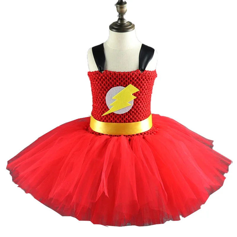 Красное, желтое платье-пачка для маленьких девочек с супергероем, светящееся платье, Детский костюм на Хэллоуин, костюм супергероя, нарядная одежда MK030 - Цвет: 1 pcs dress
