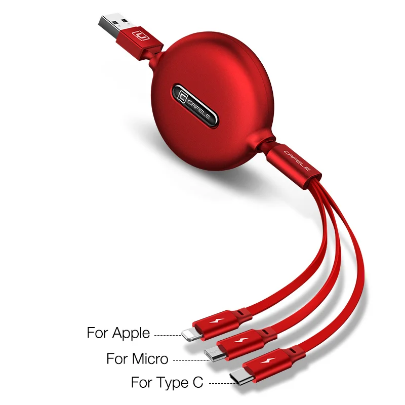 CAFELE 3 в 1 Выдвижной USB кабель для зарядки Micro type C 8 Pin USB кабель для iPhone samsung huawei xiaomi Синхронизация данных USB кабель - Цвет: Red