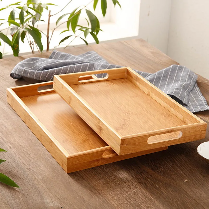 

Rectangular Wooden Serving Tray Tea Cutlery Trays Storage Pallet Fruit Plate Decoration Food Bamboo