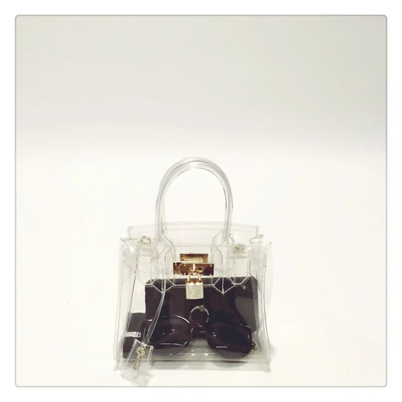 

COSYSUNNY 2017 Transparent platinum package Europe 2017 new summer casual handbags handbags lock Kylie beach bag jelly
