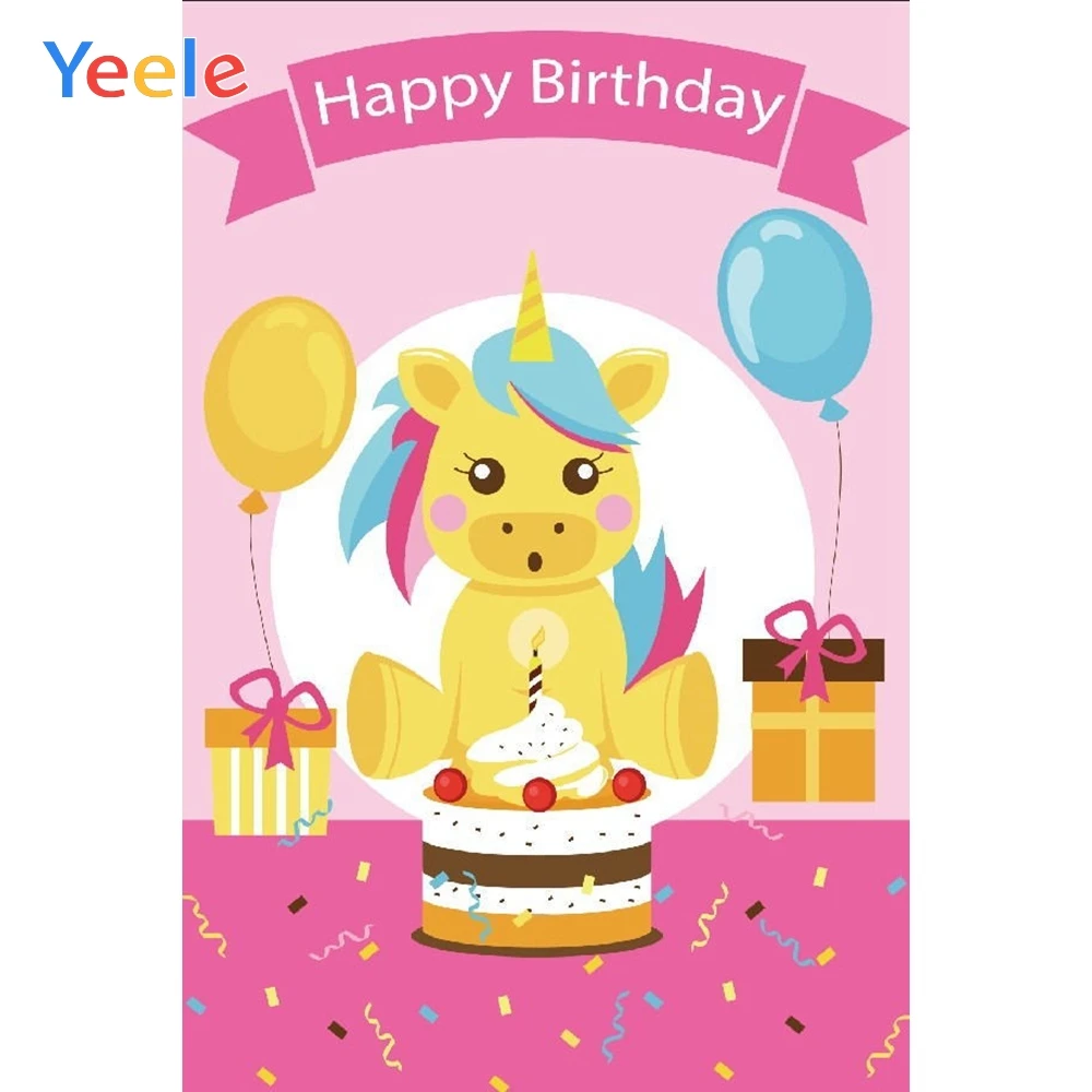 

Yeele Vinyl Unicorn Cake Ballon Baby Girl Birthday Party Photography Background Princess Photographic Backdrop For Photo Studio
