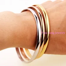 3pcs set New 316L Stainless Steel Silver Gold Rose Gold 5 5mm Round Bangles Bracelet Women