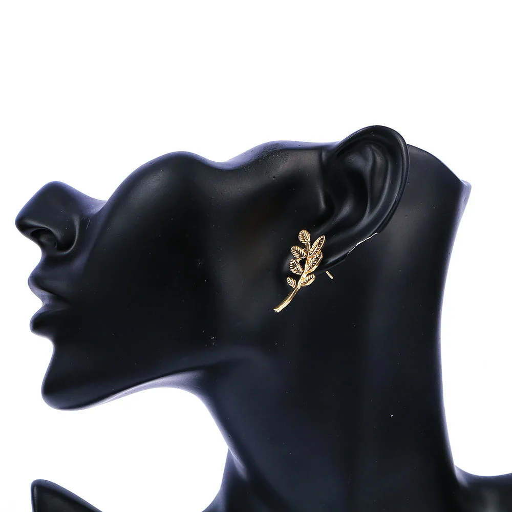 1 Pair Fashion Gold & Sliver Colors Leaf Shape Design Stud Earrings Simple Unique Gift for Women Girl Ear Jewelry