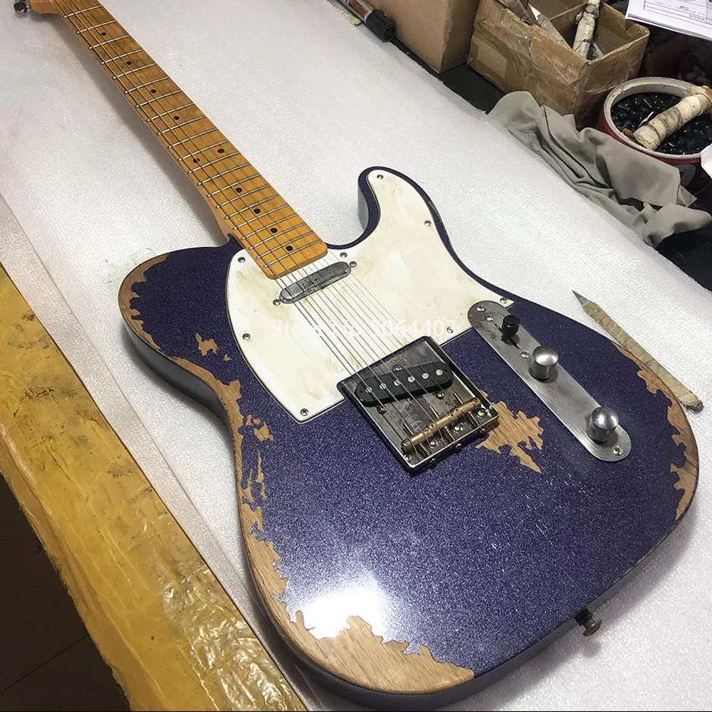 

High quality factory customized, hand carved old, retro old electric guitar, purple paint, color can be customized