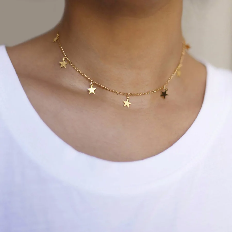 

2018 New Fashion Drop 7 Star Choker Necklace Gold Star Necklace L114