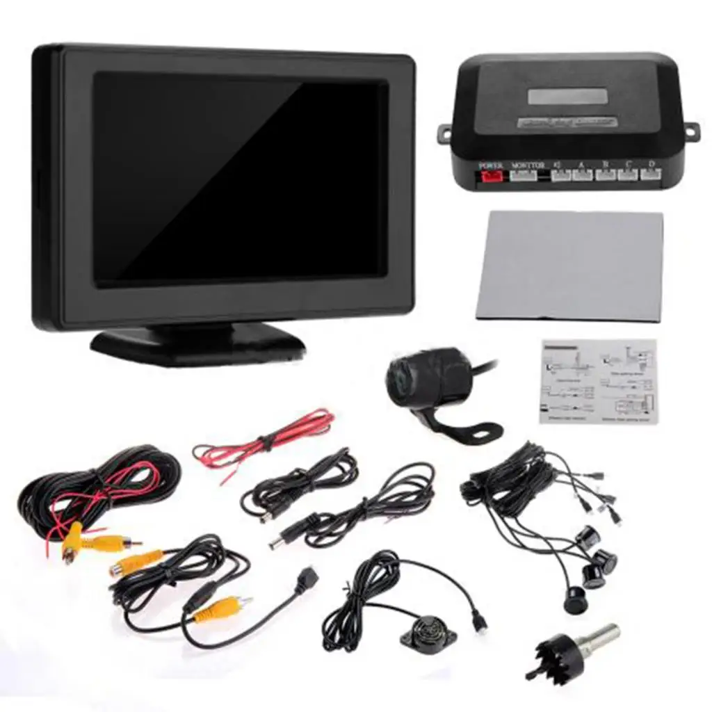 

Marsnaska Camera + Black Sensors New And Car Vehicle Reverse Parking Kit 4.3" Monitor