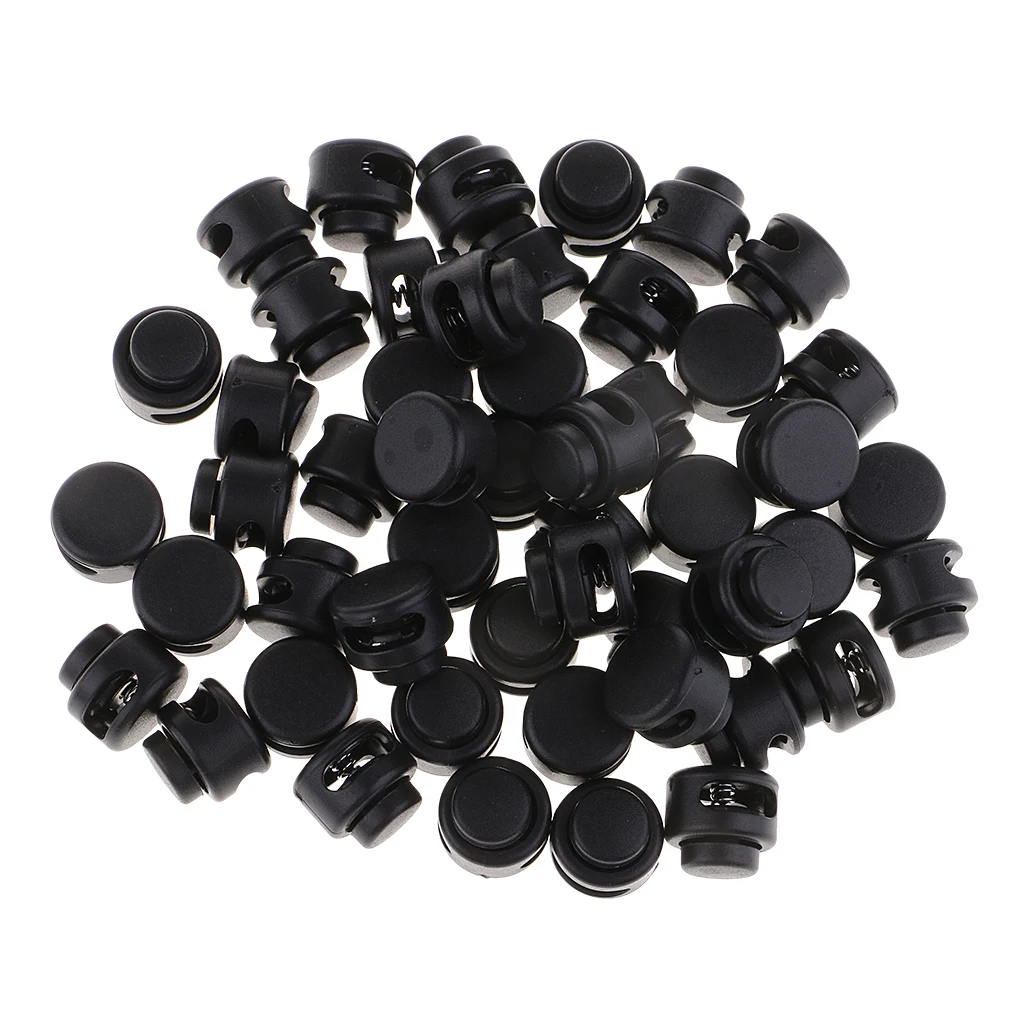 50 Pieces Black Paracord Cord Lock Clip Clamp Buckle Toggle 2 Hole Toggle Stoppers
