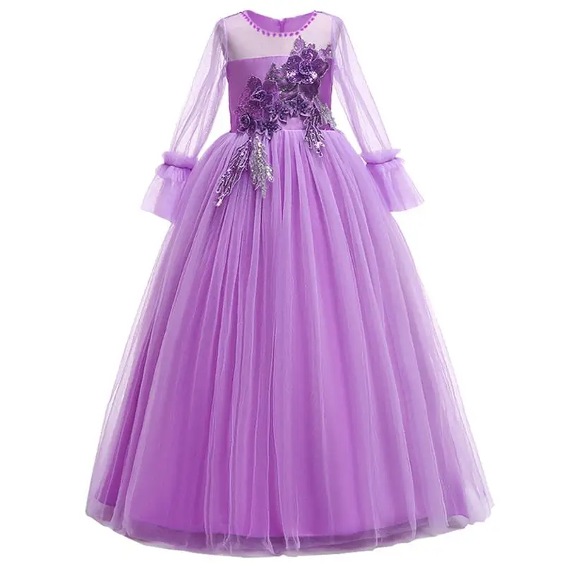 Новое платье для девочек костюм принцессы на свадьбу, платье подружки невесты длинные праздничные Детские платья для девочек, одежда для детей 6, 10, 12, 14 лет - Цвет: Purple