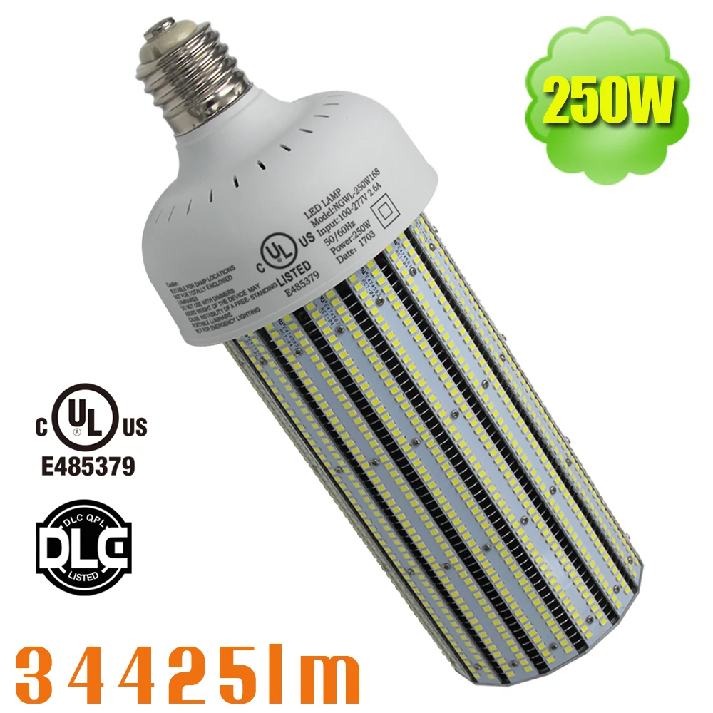 250W LED High Bay 100 277V Mogul Warehouse Corn Cob Light UL DLC
