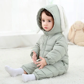 

Cute Big Rabbit Ear Windproof Overalls Winter Rompers Cotton Warm Newborn Baby Boy Christmas Clothes Baby Girl Rompers Clothes