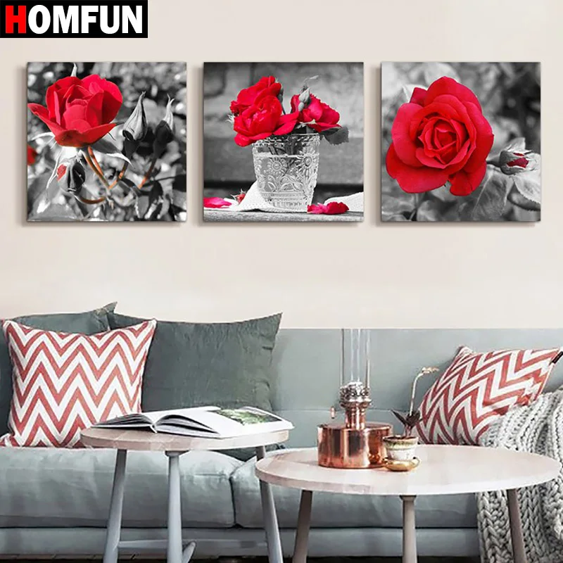 HOMFUN Full Square/Round Drill 5D DIY Diamond Painting &quotRed rose flower&quot 3D Embroidery Cross Stitch Home Decor bk01 | Дом и сад