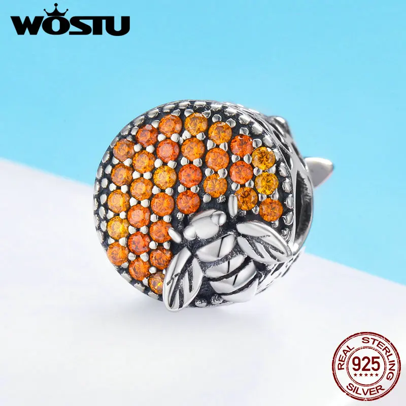 WOSTU Authentic 925 Sterling Silver The Home of Bee Honeycomb Charm fit Beads Bracelet Bangles DIY Jewelry Making Gift DXC654
