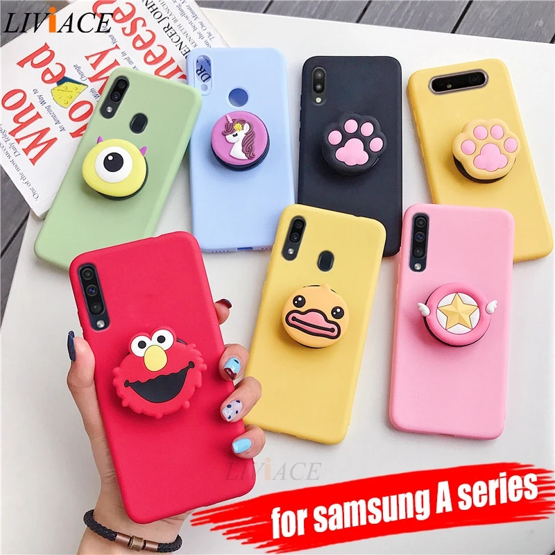 

3D silicone cartoon phone holder case for samsung galaxy A50 A30 A40 A20 A10 A70 A60 A80 A7 2018 a8s cute stand soft back cover