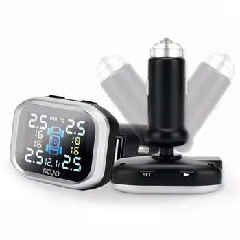 

NewTire Pressure Monitoring System Wireless TPMS Monitor with 4 External Sensors Cigarette Lighter Plug Adjustable Display Angle