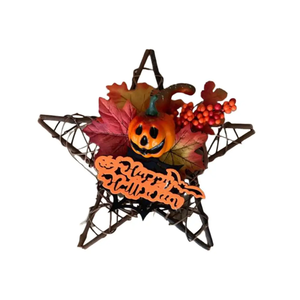 

Simulation Halloween Wall Hanging Wooden Five-Star Maple Leaf Pumpkin Wall Hanging Halloween Decoration Pendant
