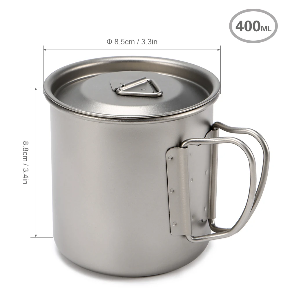 Ультралегкая титановая чашка, уличная портативная кружка, чашка для воды, походная посуда для пикника, со складной ручкой, 300 мл/400 мл/450 мл/750 мл - Color: 400ML