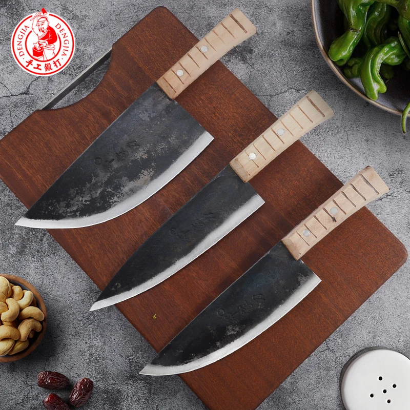 DENGJIA Manual Forging Multi-Purpose Kitchen Knife Sandwiches Two Types of Carbon Steel Layers Household Chef Knife Tool