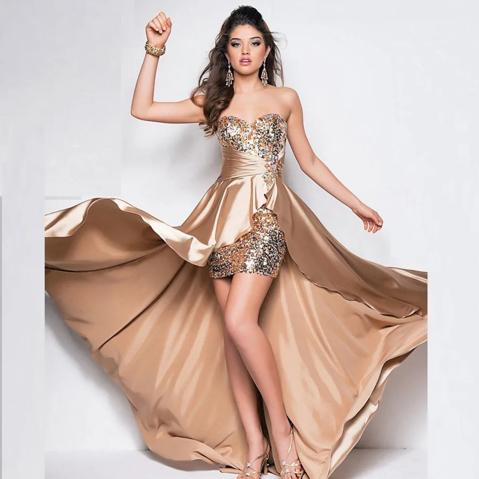 

Vivian's Bridal 2018 Asymmetrical Strapless Women Evening Dress High Low Front Mini Back Floor-length Sweetheart Party Dress