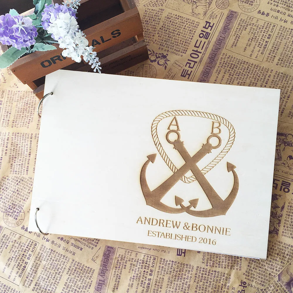 Livre D Or Rustique En Bois A Motif D Ancre Livre D Or Pour Mariage Avec Album Photo Personnalise En Bois Pour Cadeau D Anniversaire De Mariage Aliexpress