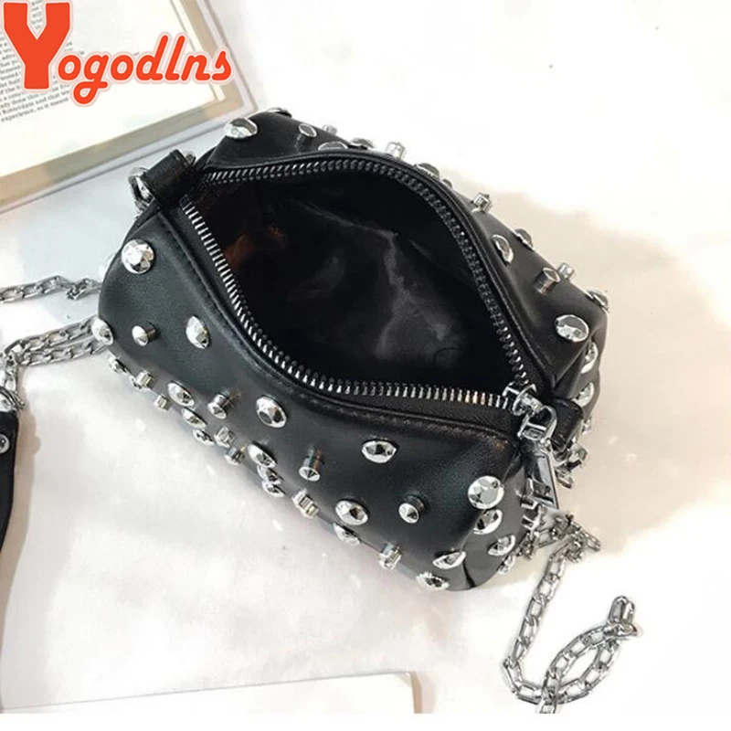 Yogodlns Bags For Women New Fashion Rivet PU Leather Women Bag Diamonds Shoulder Messenger Bag Chains Small Flap Crossbody Bag