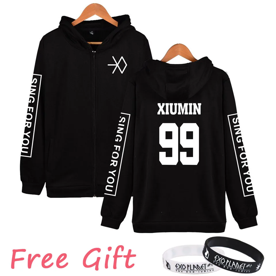 Free Gift 2017 K-POP EXO Zipper Hoodies SING FOR YOU Black Hooded Sweatshirt MenWomen Plus Size Hoodie Harajuku Tracksuit