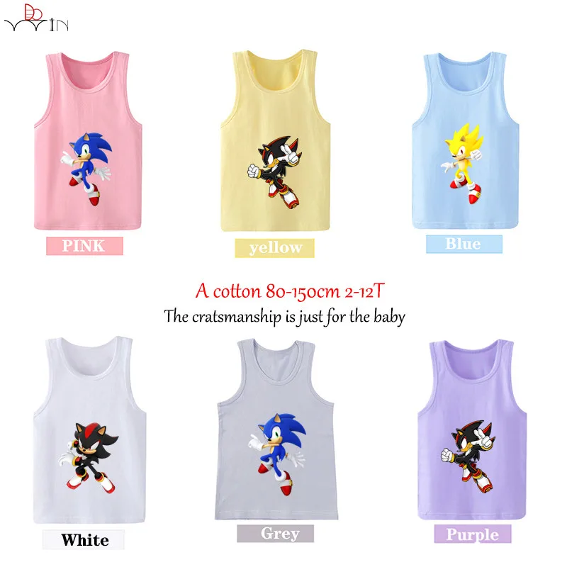 

2T-12T Sonic T Shirt Cartoon Summer Style Tops Tee Shirt boy or girl T Shirt sleeveless kids T-shirt vest