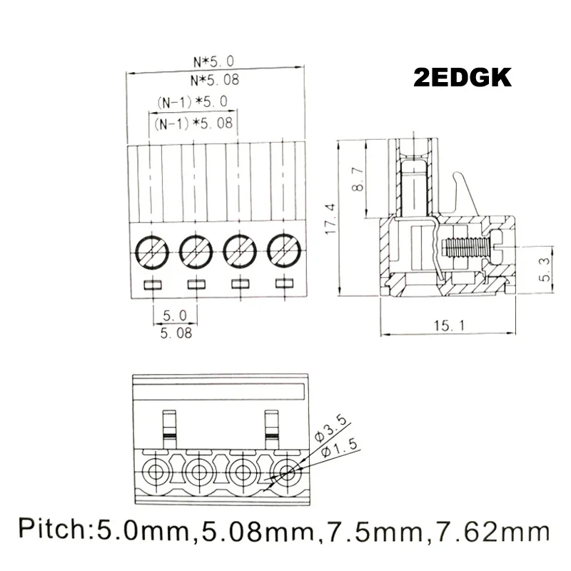 2EDGK 5.08mm pitch size
