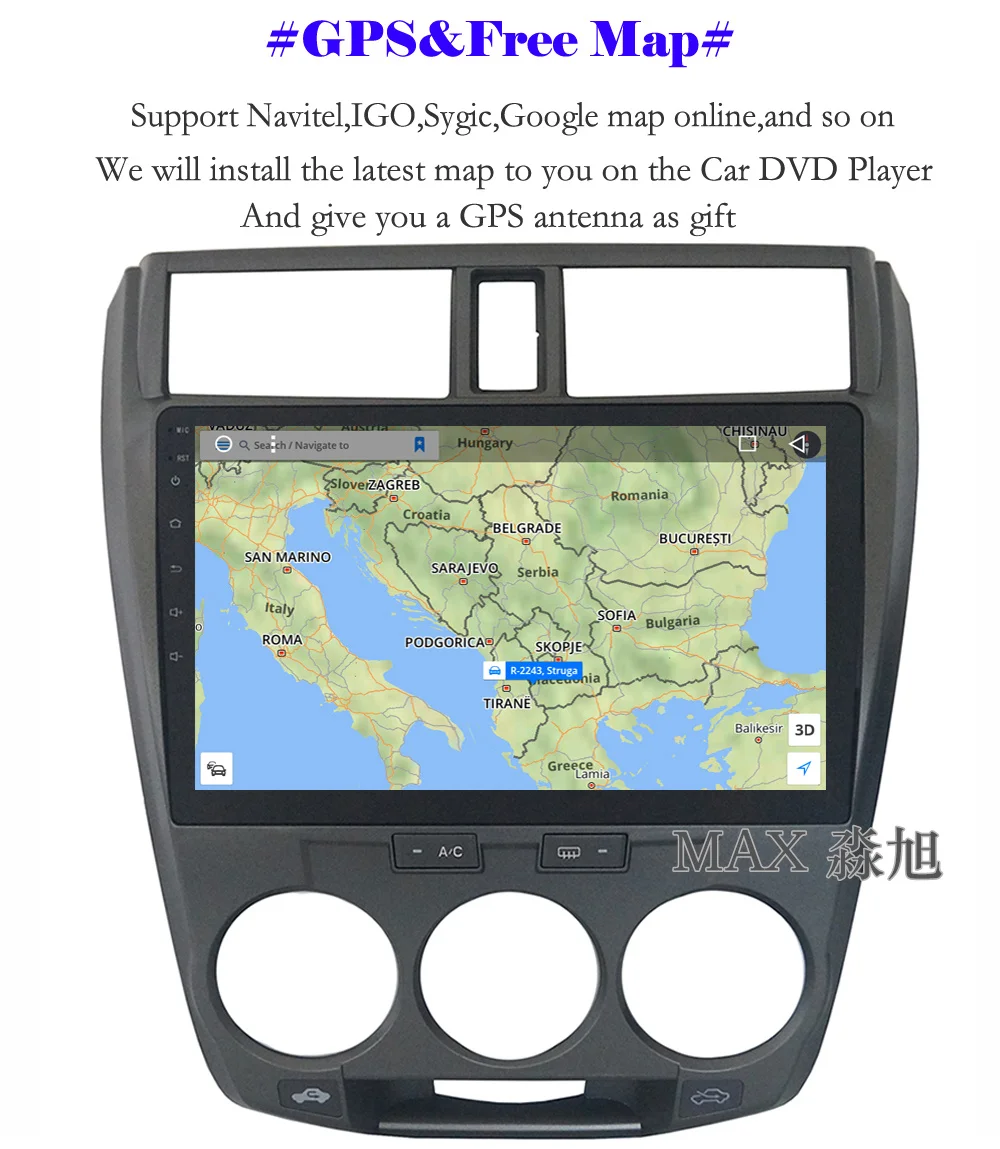 Clearance MAX IPS Screen 2.5D 2G RAM 32G ROM Android 8.1.0 Car DVD For Honda City 2008-2013 Car Radio RDS WiFi SWC GPS Free Map Bluetooth 4