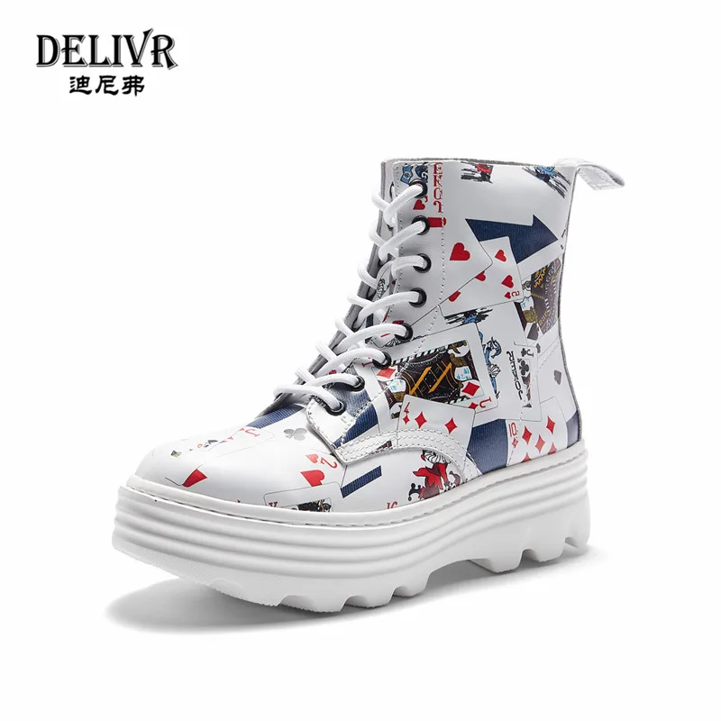 

Delivr Genuine Leather Men Boots Ankle Boots Card Printing Thick Bottom Martins Boot Shoes Men Fashion Autumn Spring Men's Boots