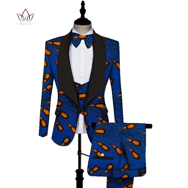 Африканский принт 3 шт. мужские комплекты Топ dashiki и брюки и жилет комплект Базен размера плюс традиционная африканская одежда WYN431 - Цвет: 17