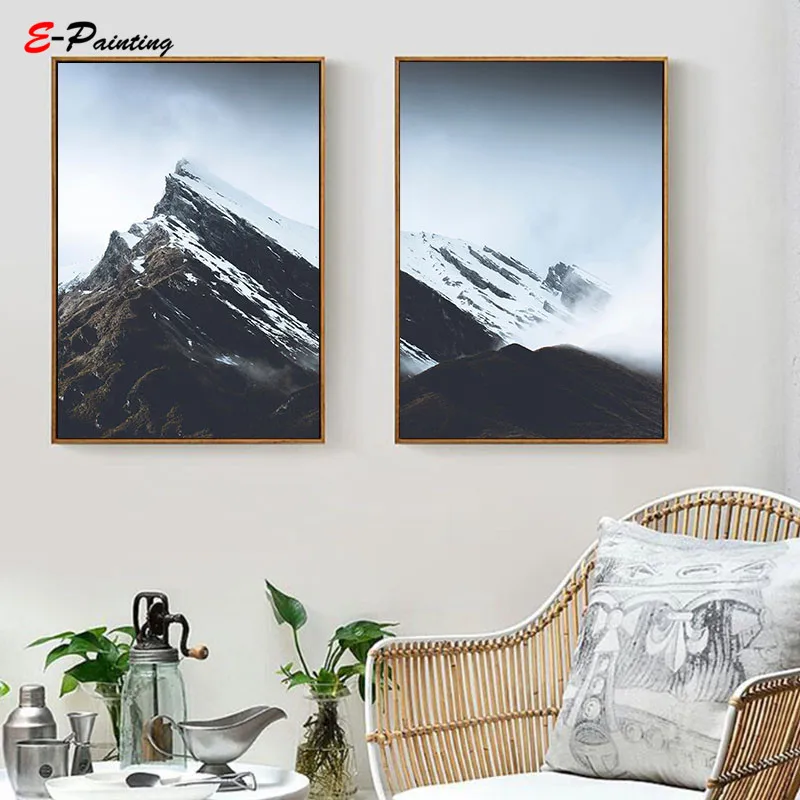 Nordic Wall Painting Canvas Print Canada Mountain Lake Printable Poster