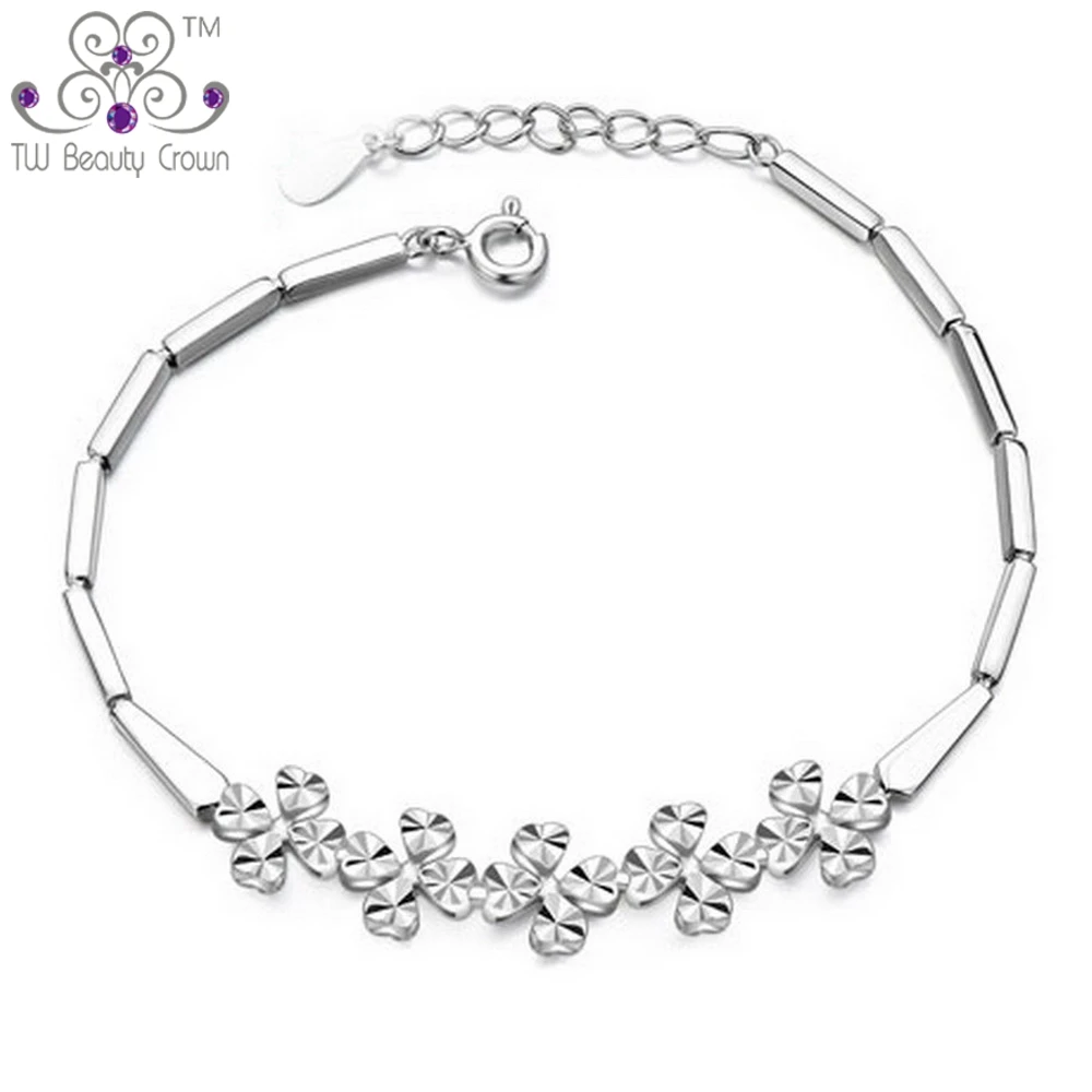 

Real 925 Sterling Silver Elegant Women 4 Leaf Clover Flower Chain & Link Bracelets Lots Wholesalel Fashion Jewelry Factory Price