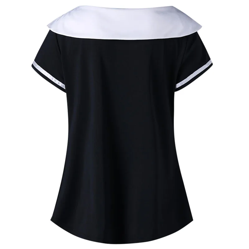 PlusMiss Plus Size 5XL 4XL Summer 2018 Peter Pan Collar T-shirt Women Big Size Black and White Patchwork T Shirt Ladies Tops Tee PlusMiss Plus Size 5XL 4XL Summer 2018 Peter Pan Collar T-shirt Women Big Size Black and White Patchwork T Shirt Ladies Tops Tee
