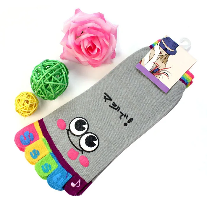 Дизайн Womail; Модные женские и девичьи короткие носки со смайликами и пятью пальцами с японскими буквами; June29; Прямая поставка; fed30 - Цвет: E
