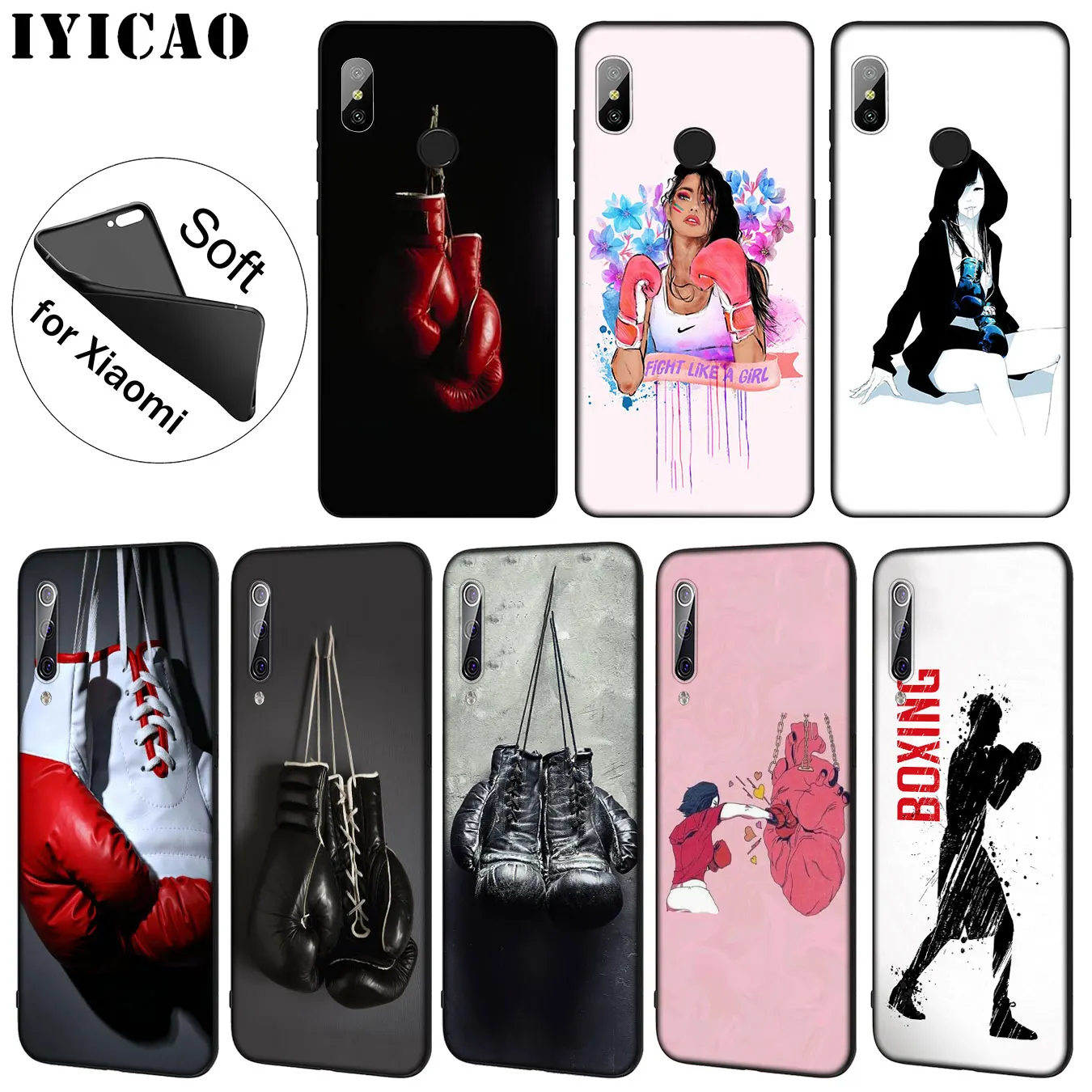 IYICAO Cartoon Boxing Girl Gloves Pattern tpu Soft Phone Case for Xiaomi Mi 10 9 9T CC9 CC9E 8 SE A3 Pro A1 A2 Lite 6 f1 |