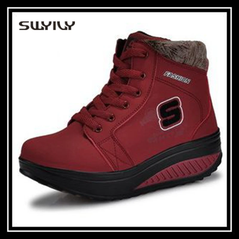 SWYIVY Women Toning Swing Snow Boots Warm Velvet 2018 New Winter Thick-sole Non-slip Female Slimming Sneakers Lose Weight