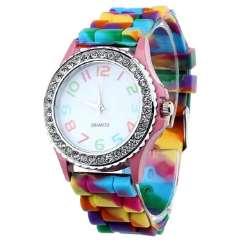 

Practical Women Silicone Crystal Bling Analog Digital Quartz Wrist Watch Color:Pink