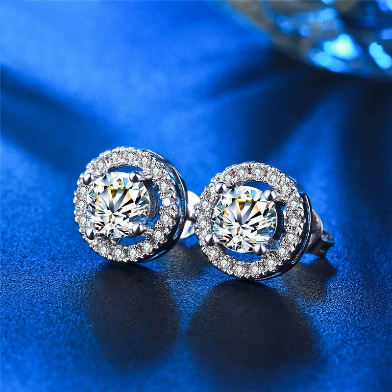 Trendy White Gold Color Stud Earrings for Women Round Shape Jewelry AAA Zircon Boucle D'oreille Wedding Engagement Brincos DE32 (2)