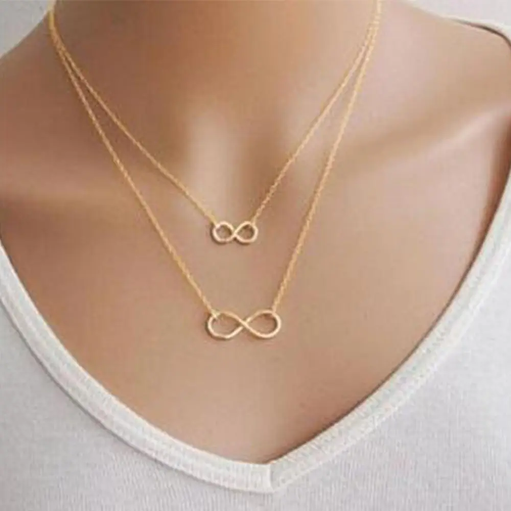 

KISSWIFE 2018 New Hot Gold Silver Women Girl Fashion Jewelry Double Infinity Pendant Necklace Wedding Event Necklaces