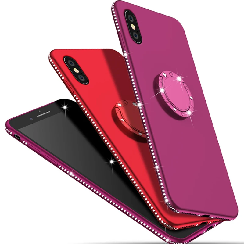 Чехол Kerzzil 2 в 1 с бриллиантовой подставкой для iPhone X XR XS Max мягкие силиконовые чехлы