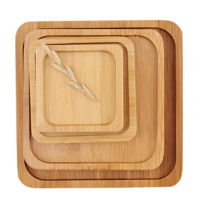 

bamboo fruit plates dried wood trays snack candy cake holder wooden storage dishes healthy Square home decoration