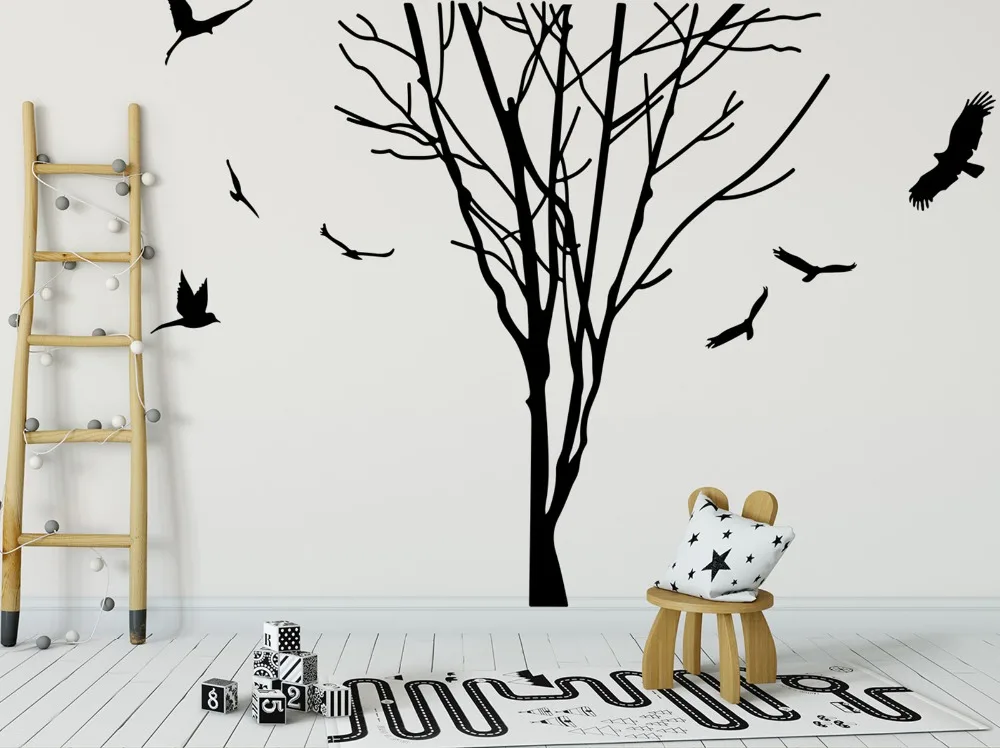 Large Tree Branch Trunk Birds Wall Decal Bedroom Kids Room Forest Nature Tree Trunk Branch Plant Animal Wall Sticker Vinyl Art (5)
